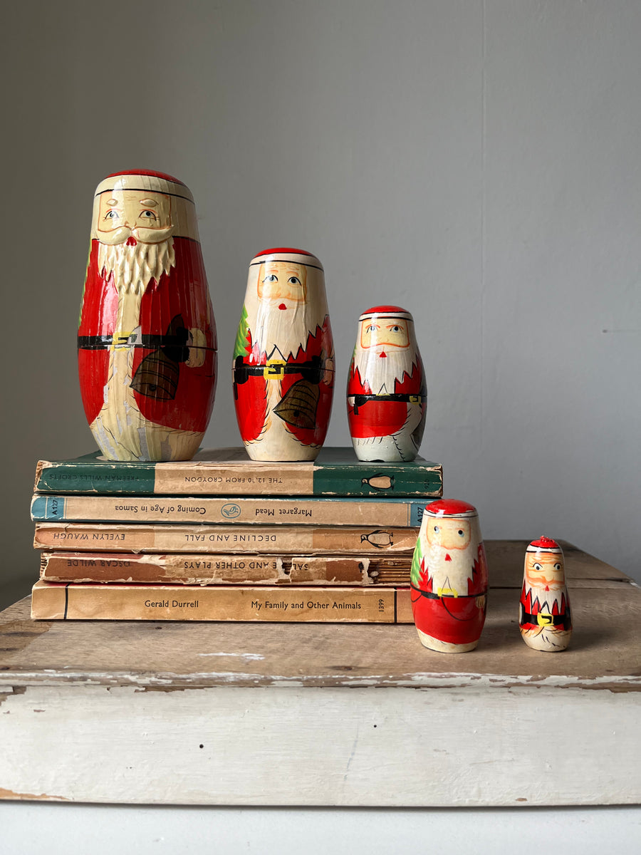 Vintage Father Christmas wooden Nesting Dolls Lost and loved