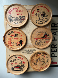 Set of 6 Vintage Wooden Coasters