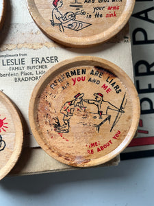 Set of 6 Vintage Wooden Coasters