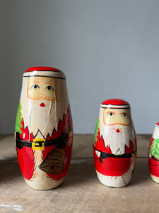 Vintage Father Christmas wooden Nesting Dolls