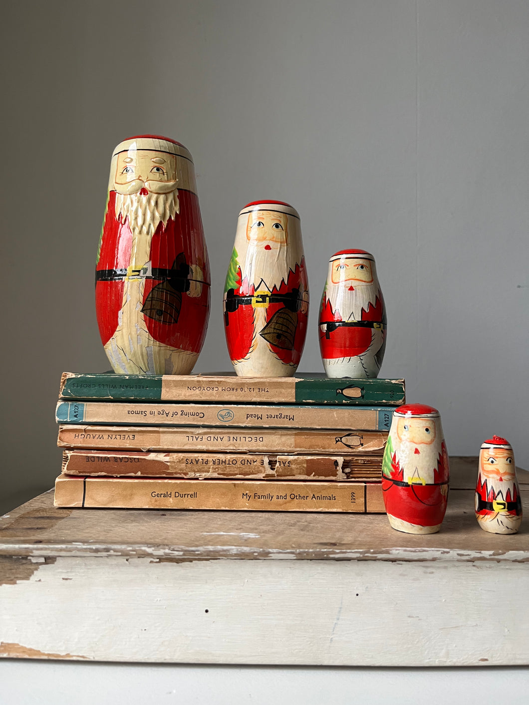 Vintage Father Christmas wooden Nesting Dolls