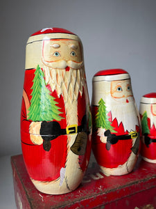 Vintage Father Christmas Wooden Nesting Dolls