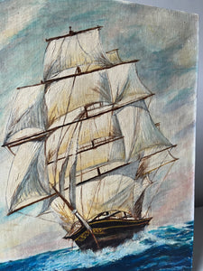 Vintage Ship Painting on Board