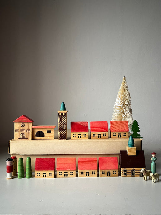 Vintage Wooden Village set, 18 pcs