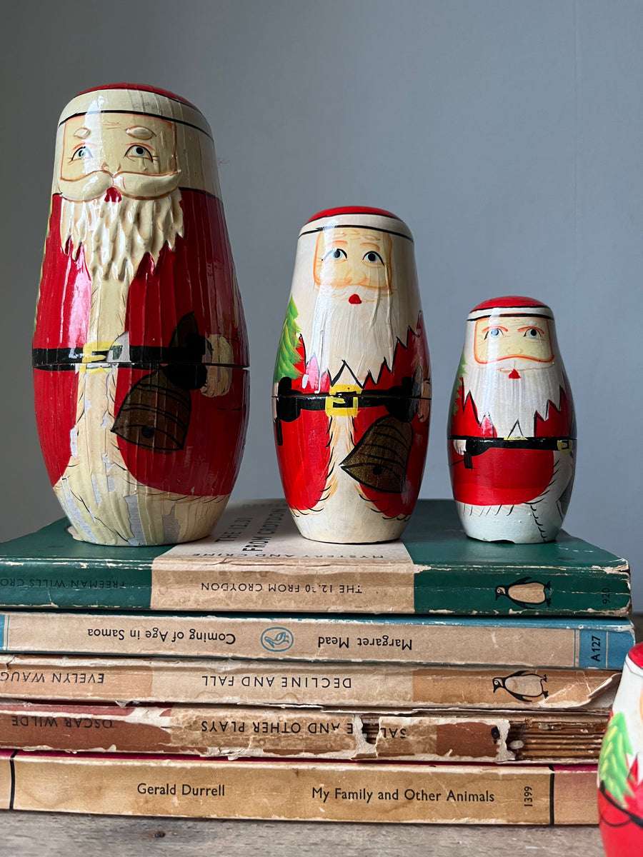 Vintage Father Christmas wooden Nesting Dolls Lost and loved