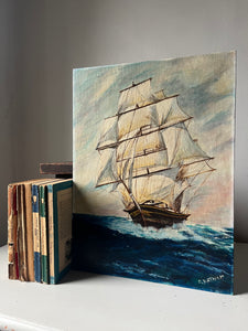 Vintage Ship Painting on Board