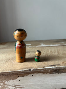 Pair of Vintage Kokeshi Nesting dolls, Green