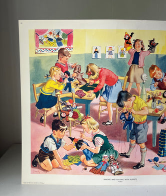 Original 1950s School Poster, ‘Making and Playing with Puppets'