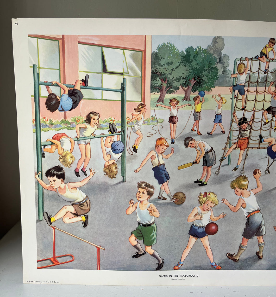 Original 1950s School Poster, ‘Games in the Playground'