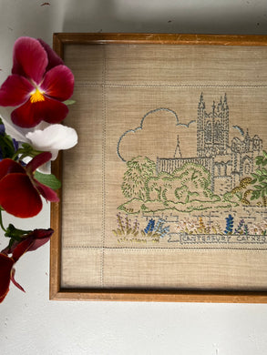 Antique Needlepoint Embroidery of Canterbury Cathedral