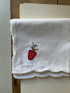 Vintage set of linen napkins with strawberry embroidery