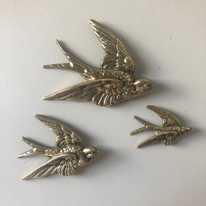 Set of 3 Vintage Brass Swallows