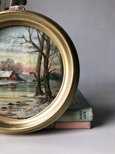 Vintage Oil Painting in Circular Frame