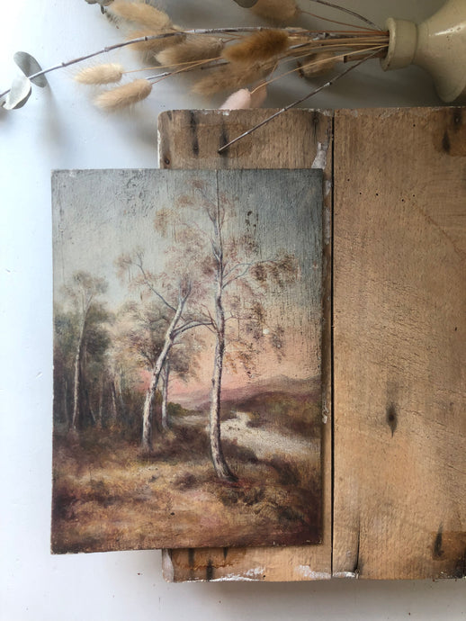 Antique Woodland Oil Painting on Board
