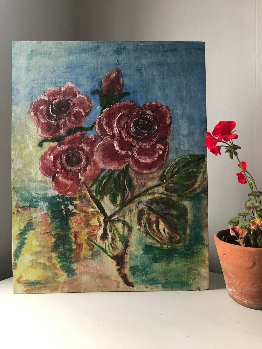 Vintage Roses oil painting on board