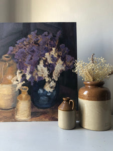 Vintage Oil on Board Still Life Painting ft Stoneware
