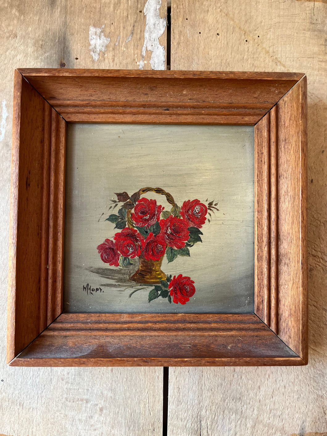 Vintage Miniature framed oil painting, Red
