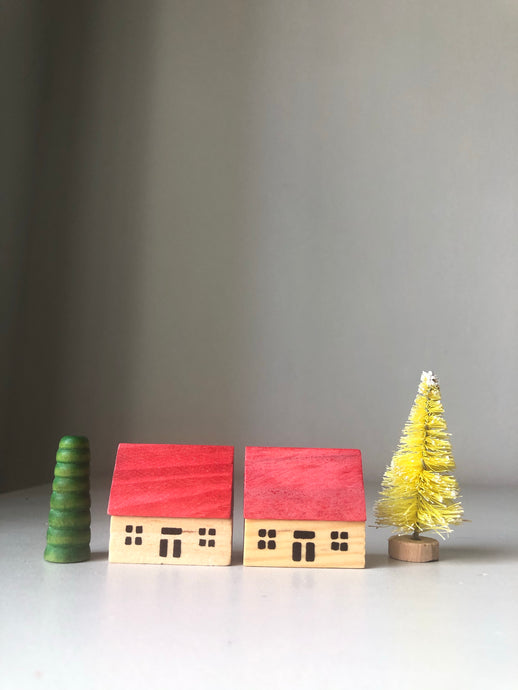 1950s German Wooden Christmas Village Set