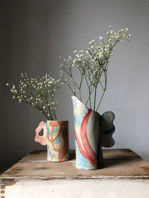 Tall Abstract Studio Pottery Vase with Handle