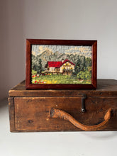Load image into Gallery viewer, Mid century Framed Tapestry Swiss Cabin Landscape