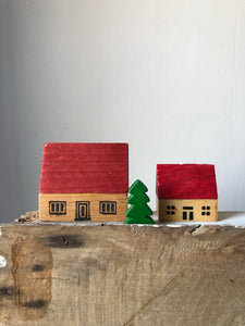 Christmas Village Wooden House Set, Red Houses