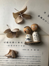 Load image into Gallery viewer, Pair of mounted vintage Kokeshi Dolls