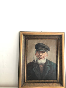 Framed Antique Oil on Canvas, Fisherman