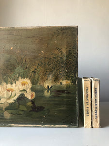 Antique Painting On Canvas, Lily Pond