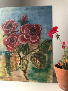 Vintage Roses oil painting on board