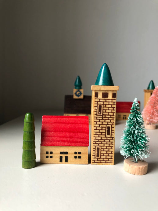 1950s German Wooden Christmas Village Set