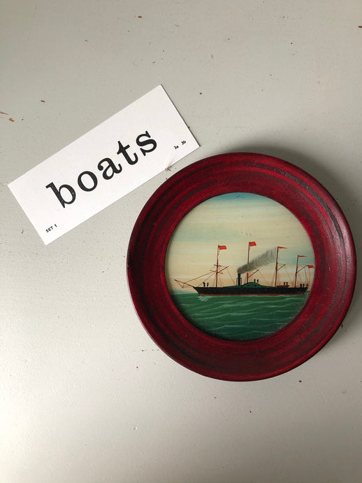 Vintage Hand Painted glass Ship plate