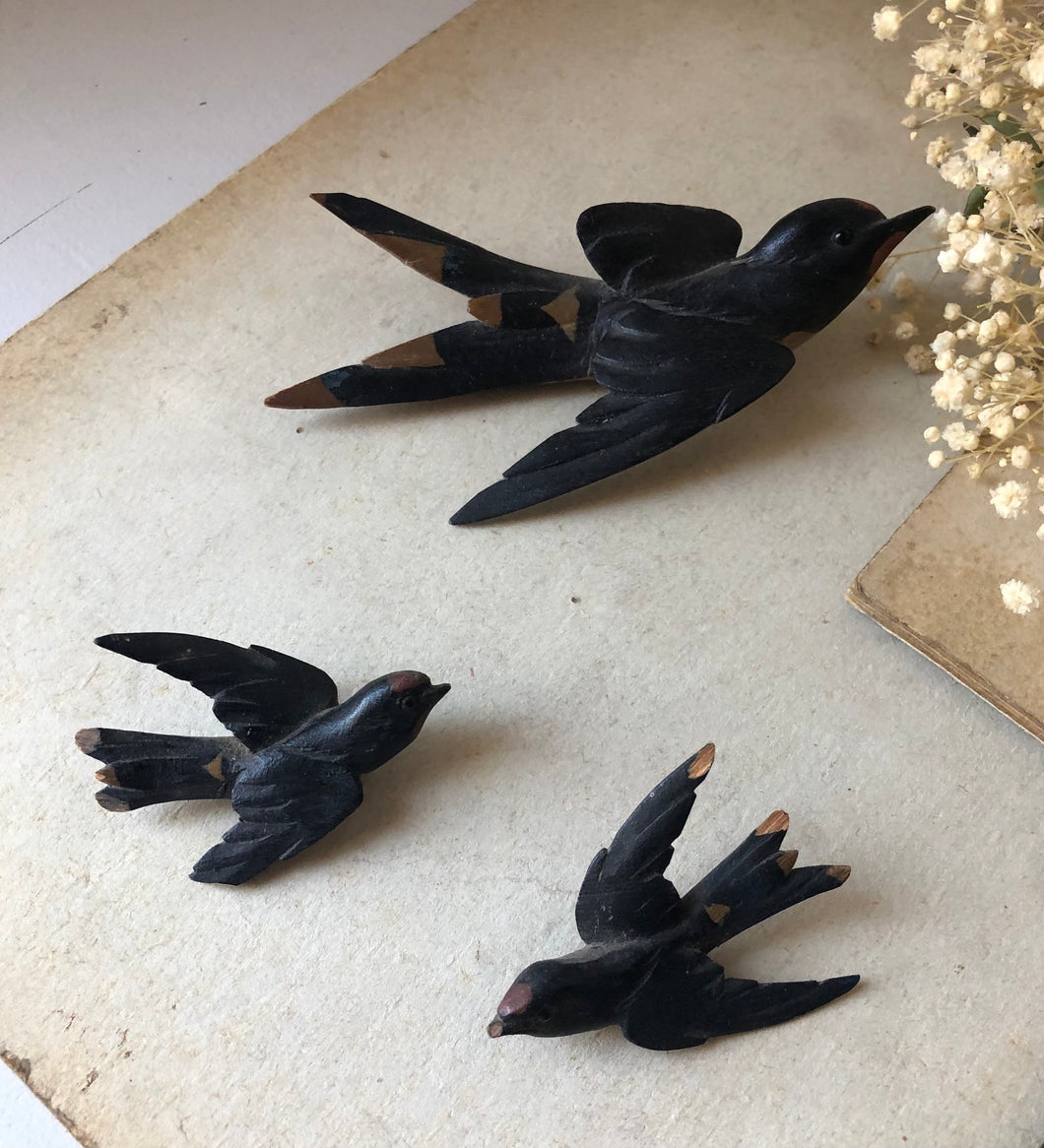 Set of Vintage Wooden Swallows