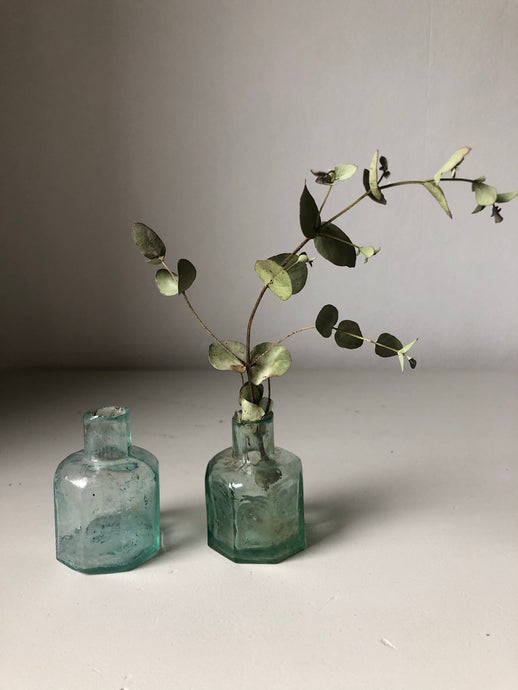 Pair of Antique Octagonal Glass bottles