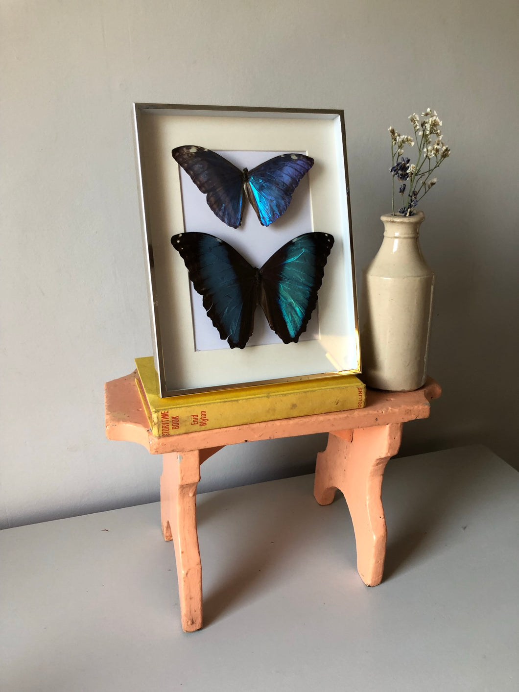 NEW - Blue Vintage Framed Butterflies