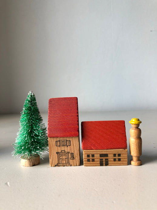 1950s German Wooden Christmas Village Set