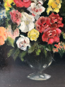 Vintage Floral Oil on Board