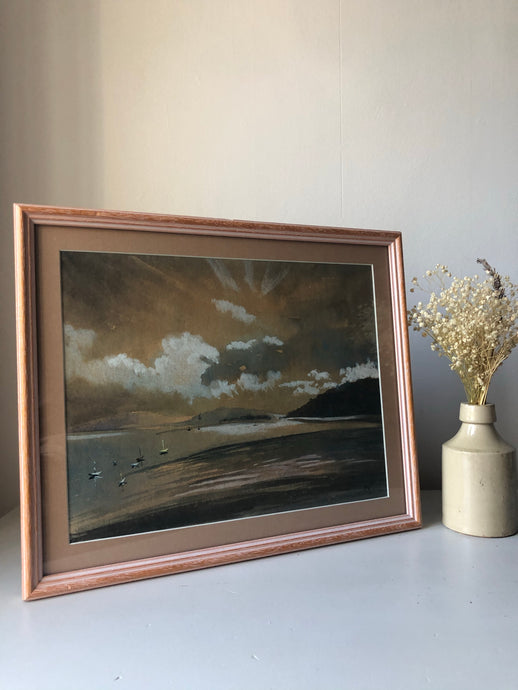 Vintage Framed Watercolour Painting Seascape