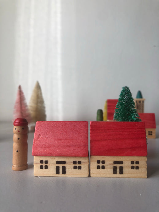 1950s German Wooden Christmas Village Set