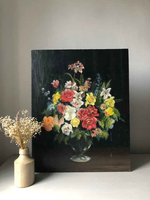 Vintage Floral Oil on Board