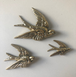 Set of 3 Vintage Brass Swallows
