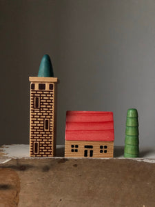 Vintage Wooden Christmas Village Set, Tower
