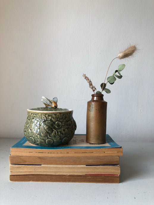 Vintage Beehive Honey Pot, Green