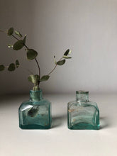 Load image into Gallery viewer, Pair of Antique Aqua Glass bottles