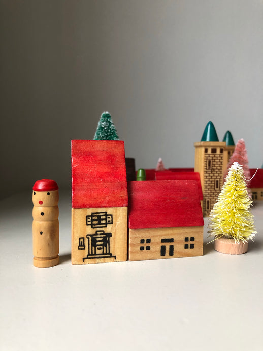 1950s German Wooden Christmas Village Set