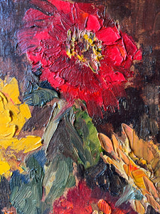 Vintage Oil on Board Floral painting