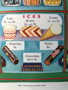 Original 1950s School Poster, ‘Mrs MacQueen's Sweet Shop'