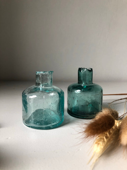 Pair of Antique Glass Ink Pots