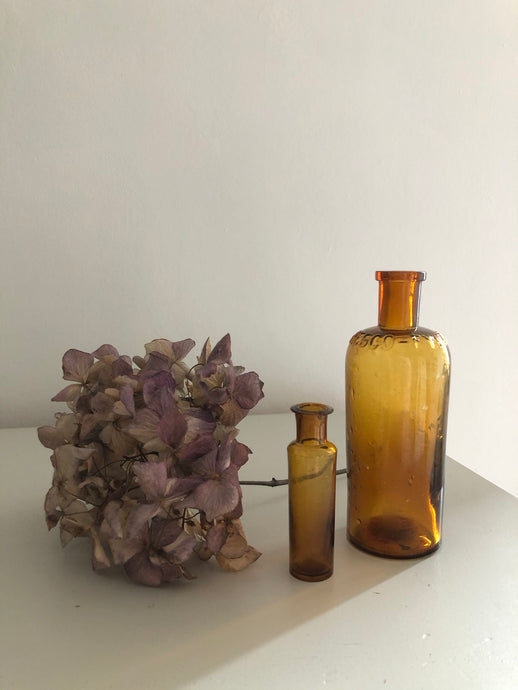 Pair of Vintage Amber glass Bottles