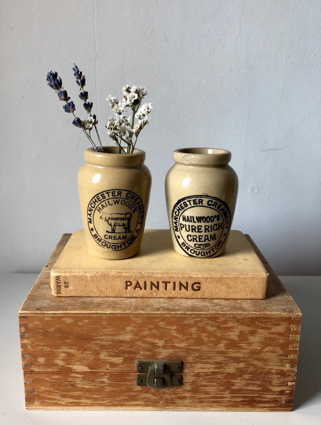 Pair of Vintage Stone Cream pots