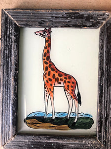 Antique Reverse Glass Painting, Giraffe